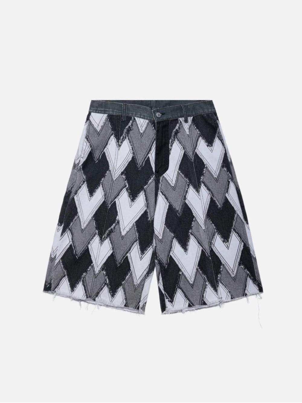 Aelfric Eden Black & Gray Chevron Patchwork Denim Shorts